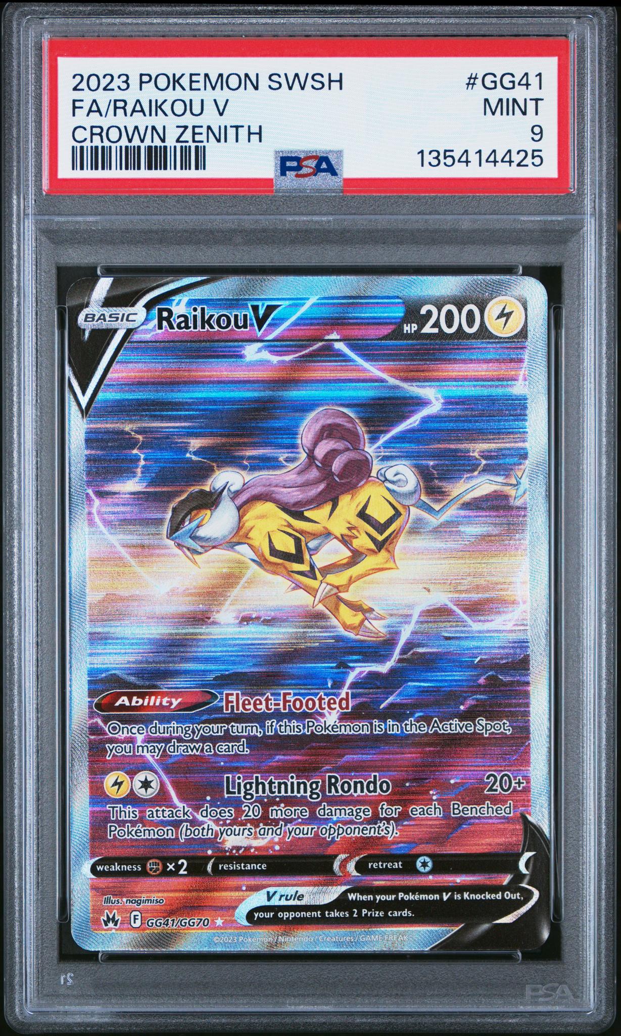 2023 Pokemon Sword and Shield Crown Zenith Raikou V #GG41 PSA 9