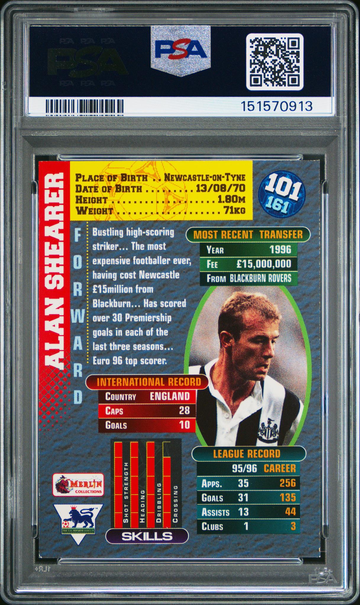 1996 Merlin's Premier Gold Alan Shearer #101 PSA 8