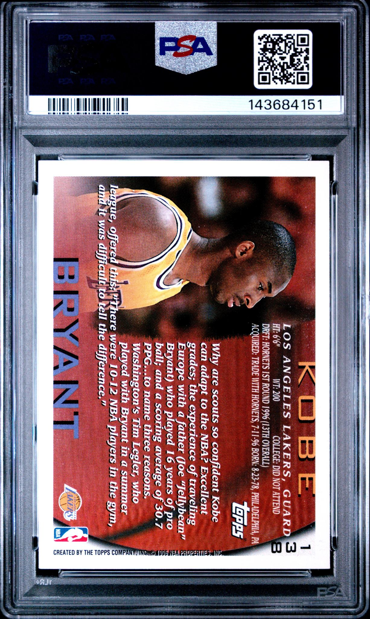1996 Topps Kobe Bryant #138 PSA 5