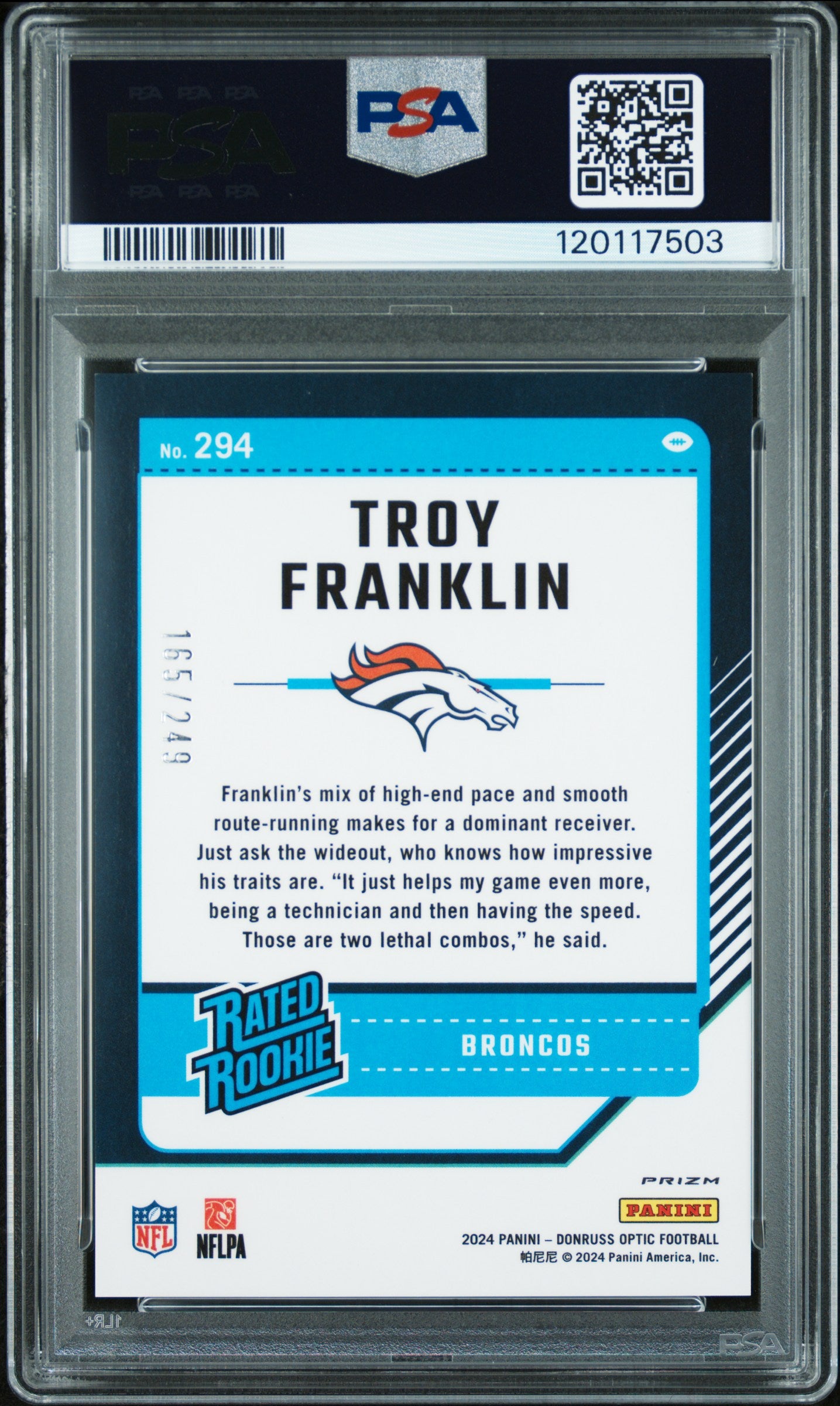 2024 Donruss Optic Orange Troy Franklin #294 /249 PSA 10