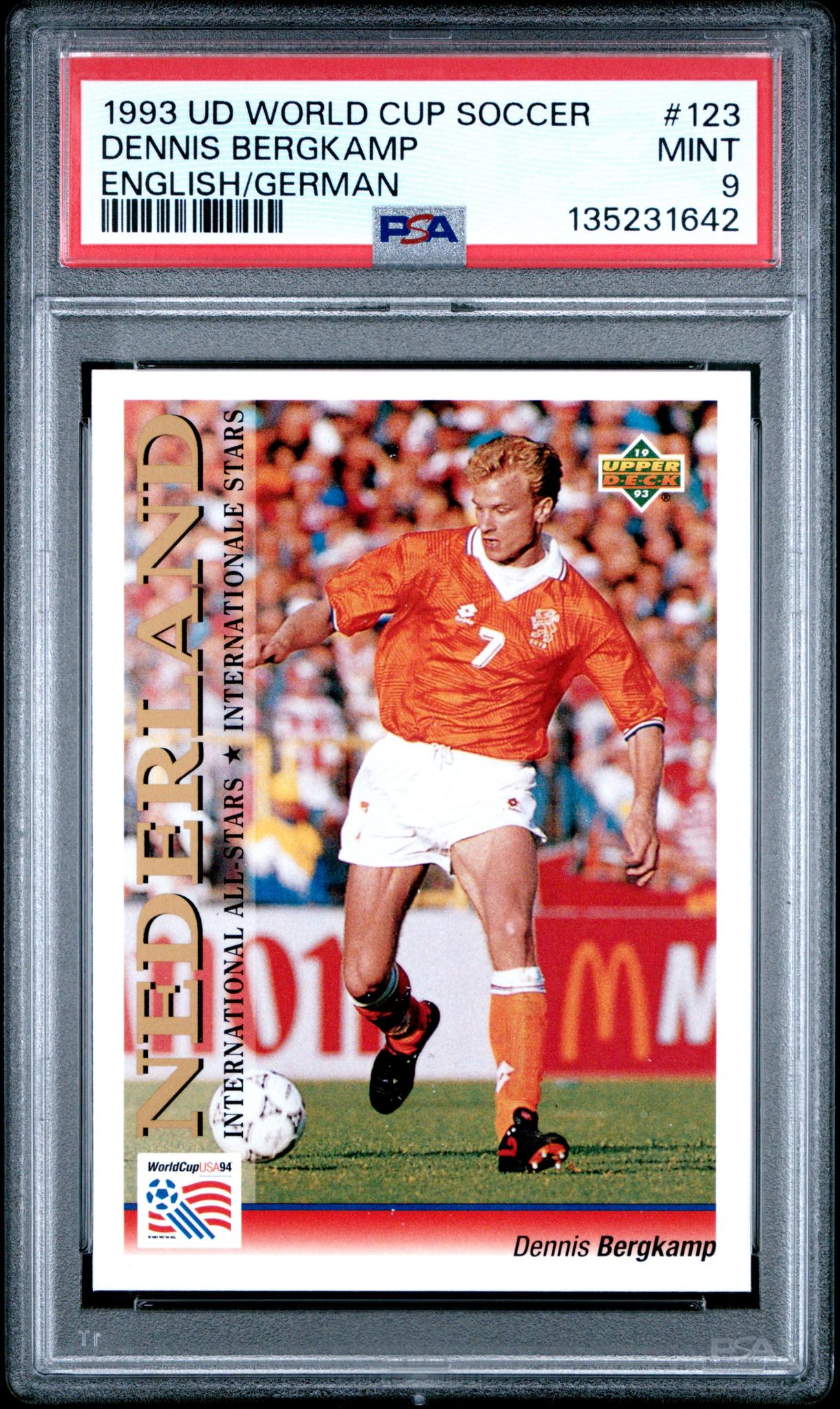 1993 Upper Deck World Cup Soccer English/German Dennis Bergkamp #123 PSA 9