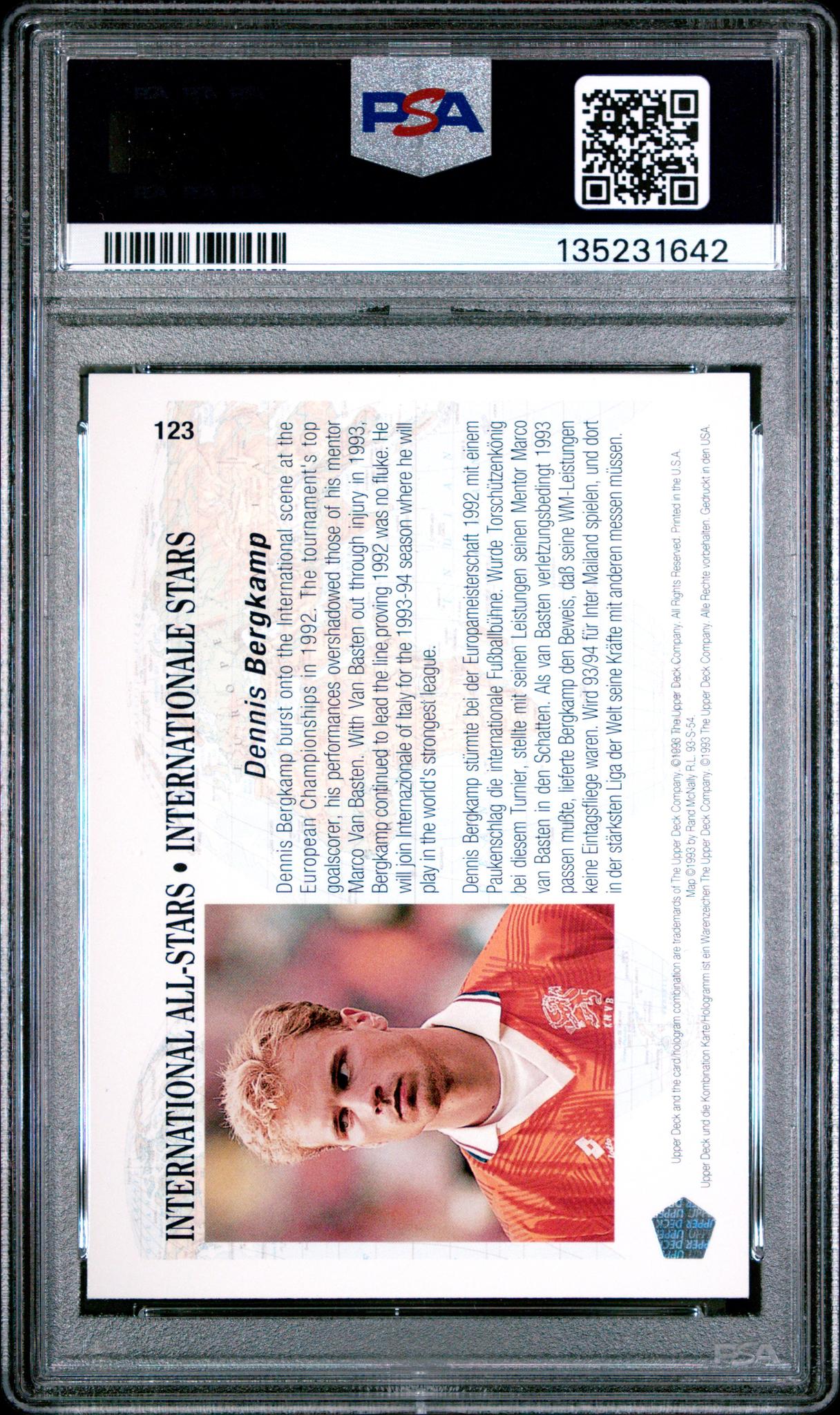 1993 Upper Deck World Cup Soccer English/German Dennis Bergkamp #123 PSA 9