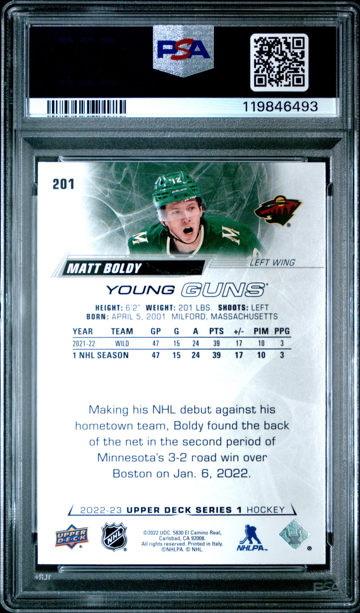 2022 Upper Deck Young Guns Matt Boldy #201 PSA 8.5