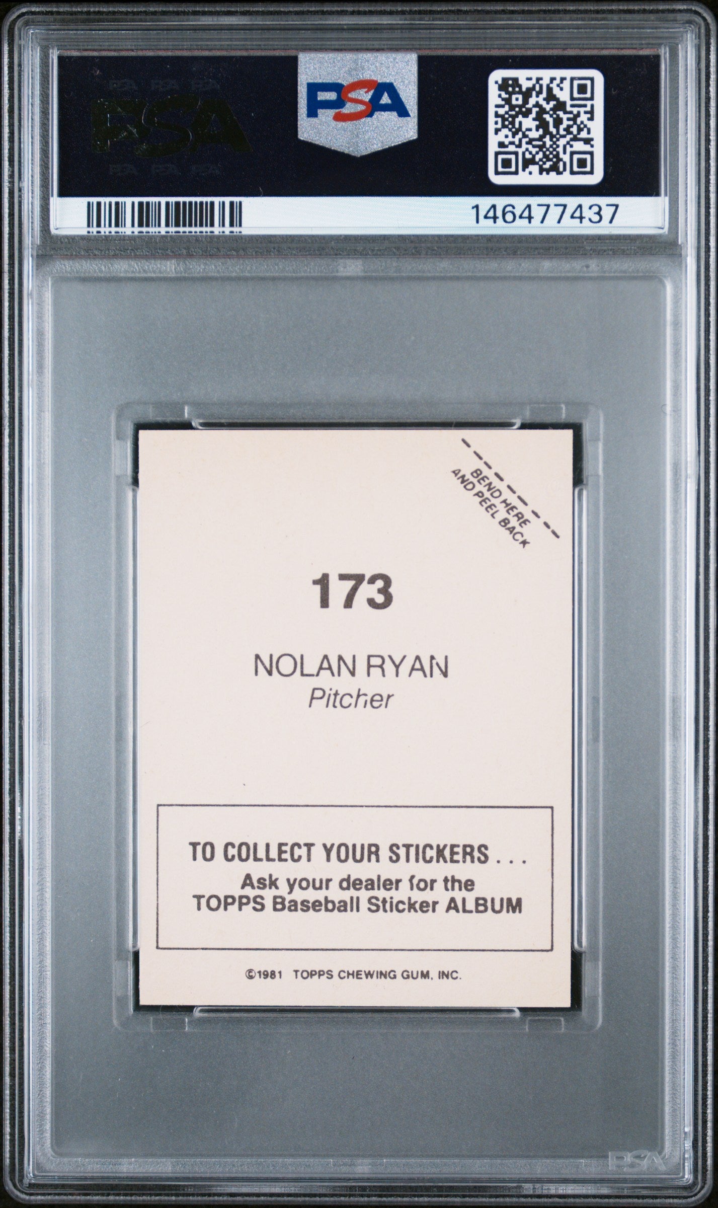 1981 Topps Stickers Nolan Ryan #173 PSA 9