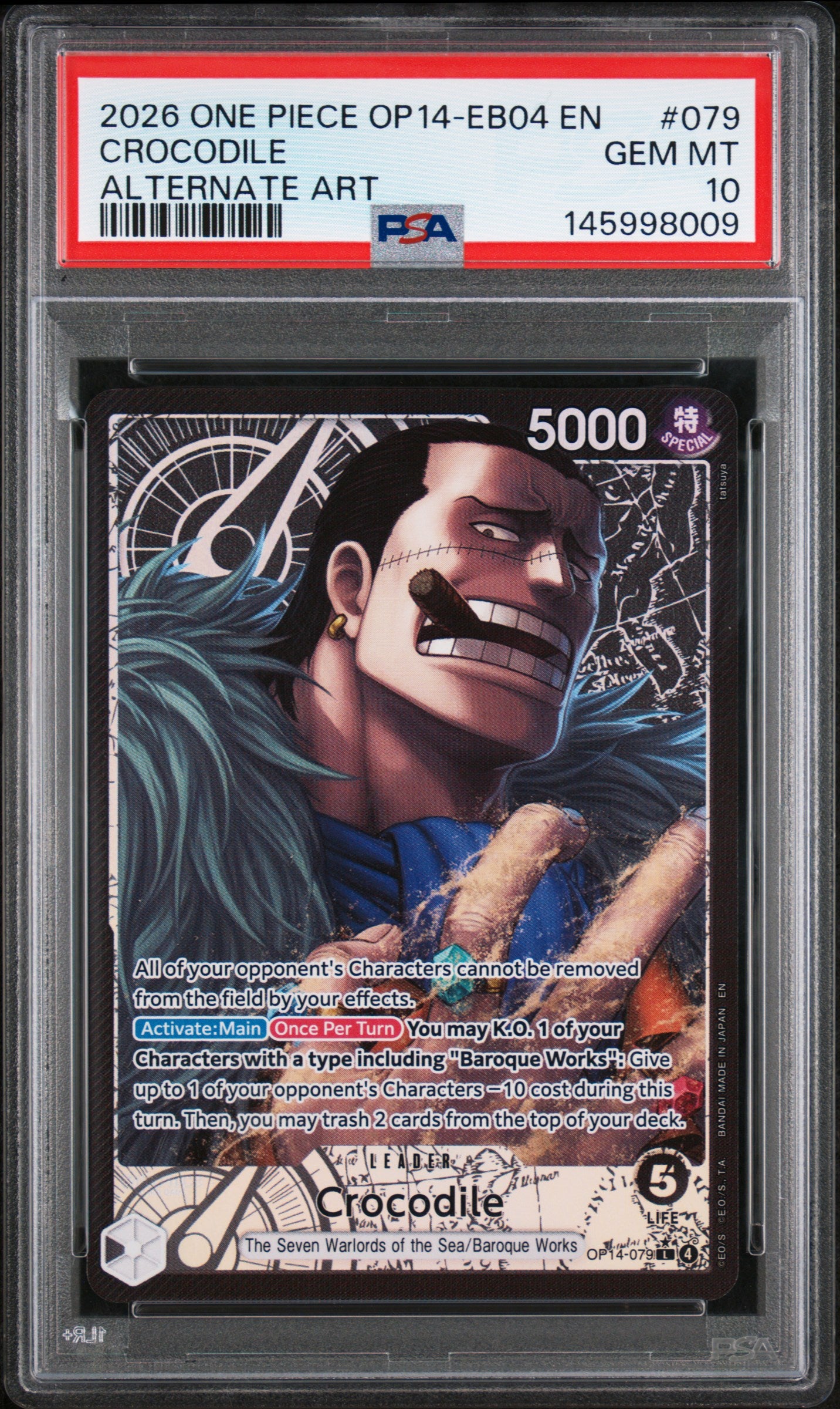 2026 One Piece Op14-Eb04-The Azure Sea's Seven Alternate Art Crocodile #079 PSA 10