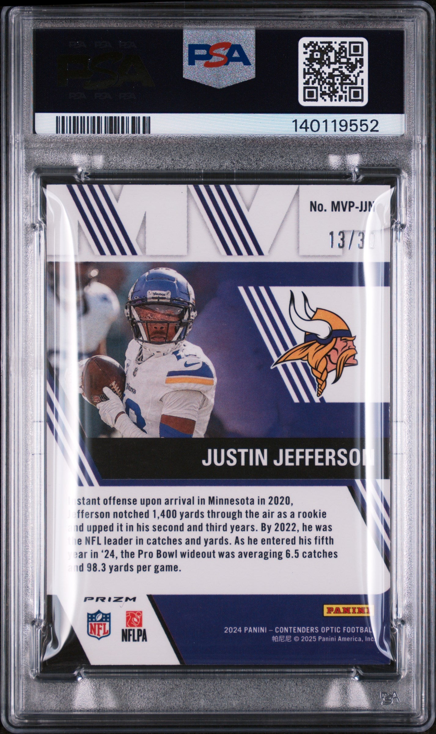 2024 Panini Contenders Optic MVP Contenders Green Pulsar Justin Jefferson #JJN /30 PSA 8
