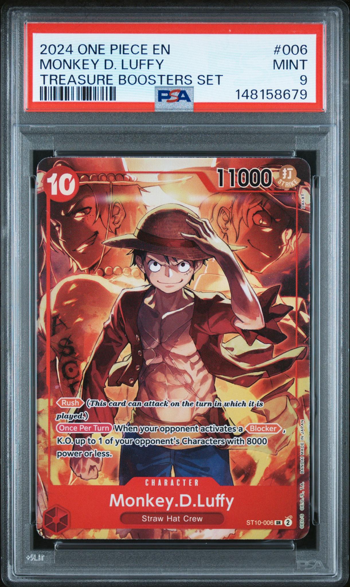 2024 One Piece Treasure Booster Monkey D. Luffy #ST10-006 /2 PSA 9