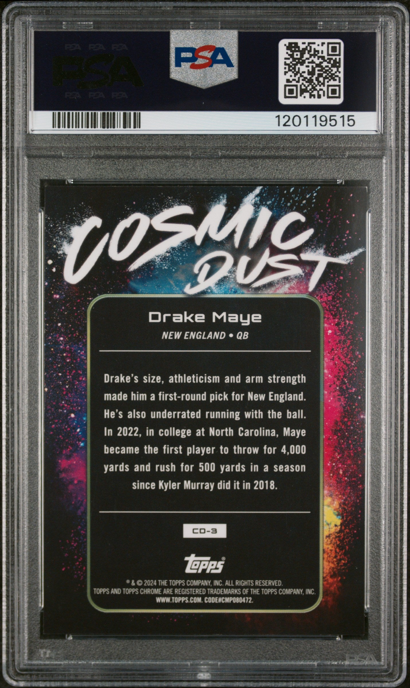2024 Topps Cosmic Chrome Cosmic Dust Drake Maye #CD3 PSA 10