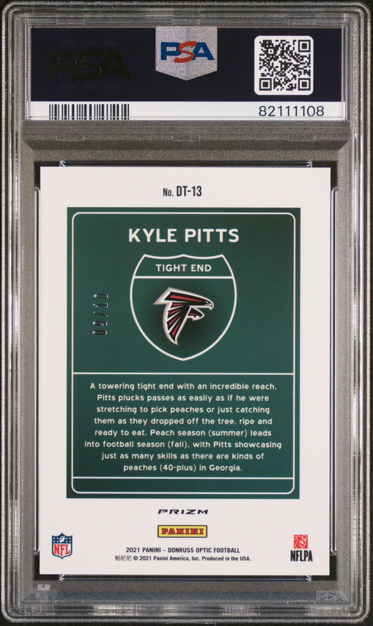2021 Donruss Optic Downtown Gold Kyle Pitts #DT13 /10 PSA 9