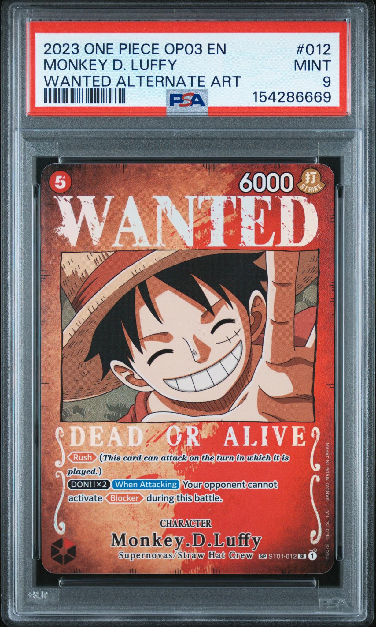 2023 One Piece Pillars of Strength Wanted Alternate Art Monkey D. Luffy #ST01-012 PSA 9
