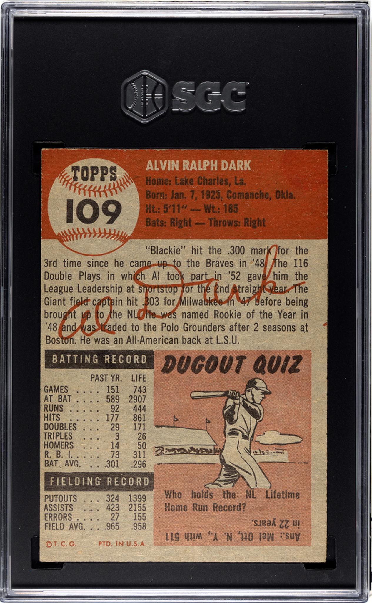 1953 Topps #109 Alvin Dark SGC 4.5