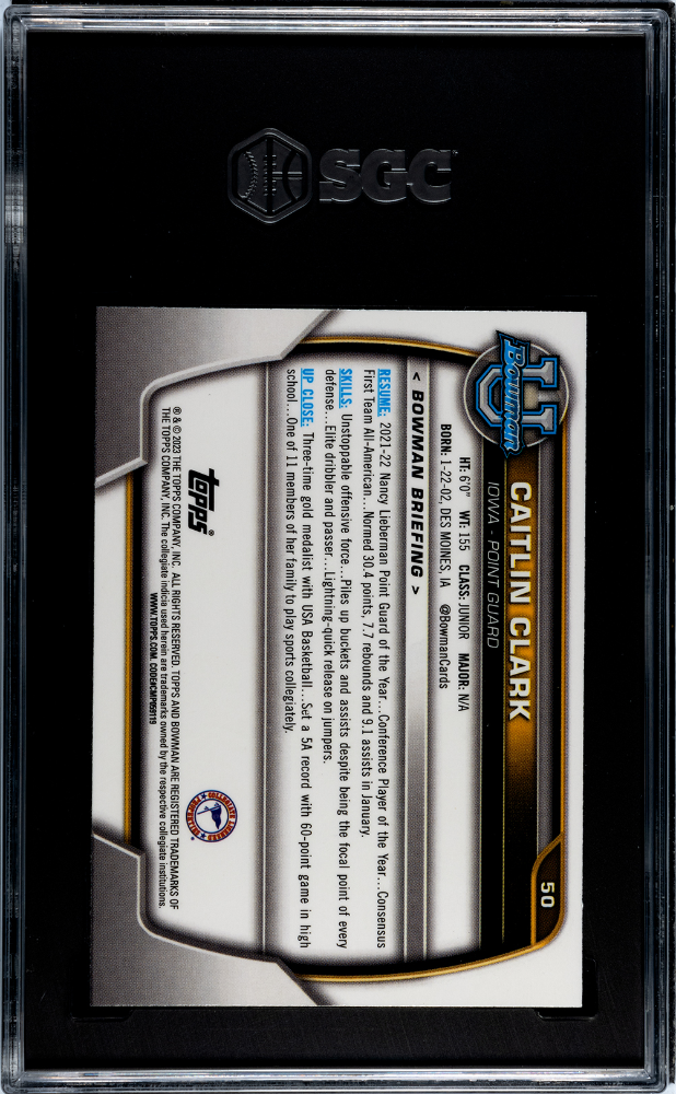 2022 Bowman U Chrome #50 Caitlin Clark SGC 9.5
