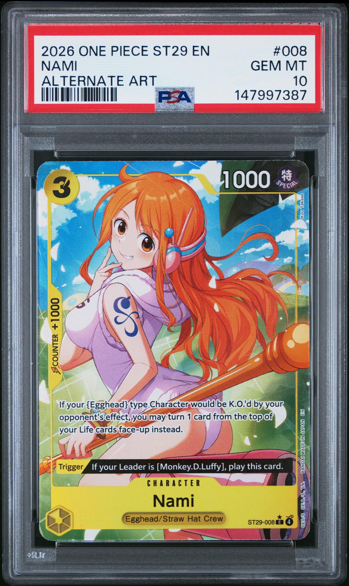 2026 One Piece Starter Deck St29-Egghead Alternate Art Nami #008 PSA 10
