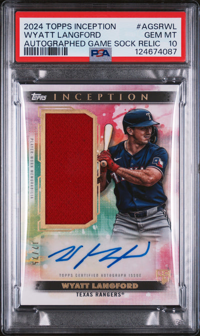 2024 Topps Inception Wyatt Langford #AGSRWL Game Sock Relic Auto PSA 10