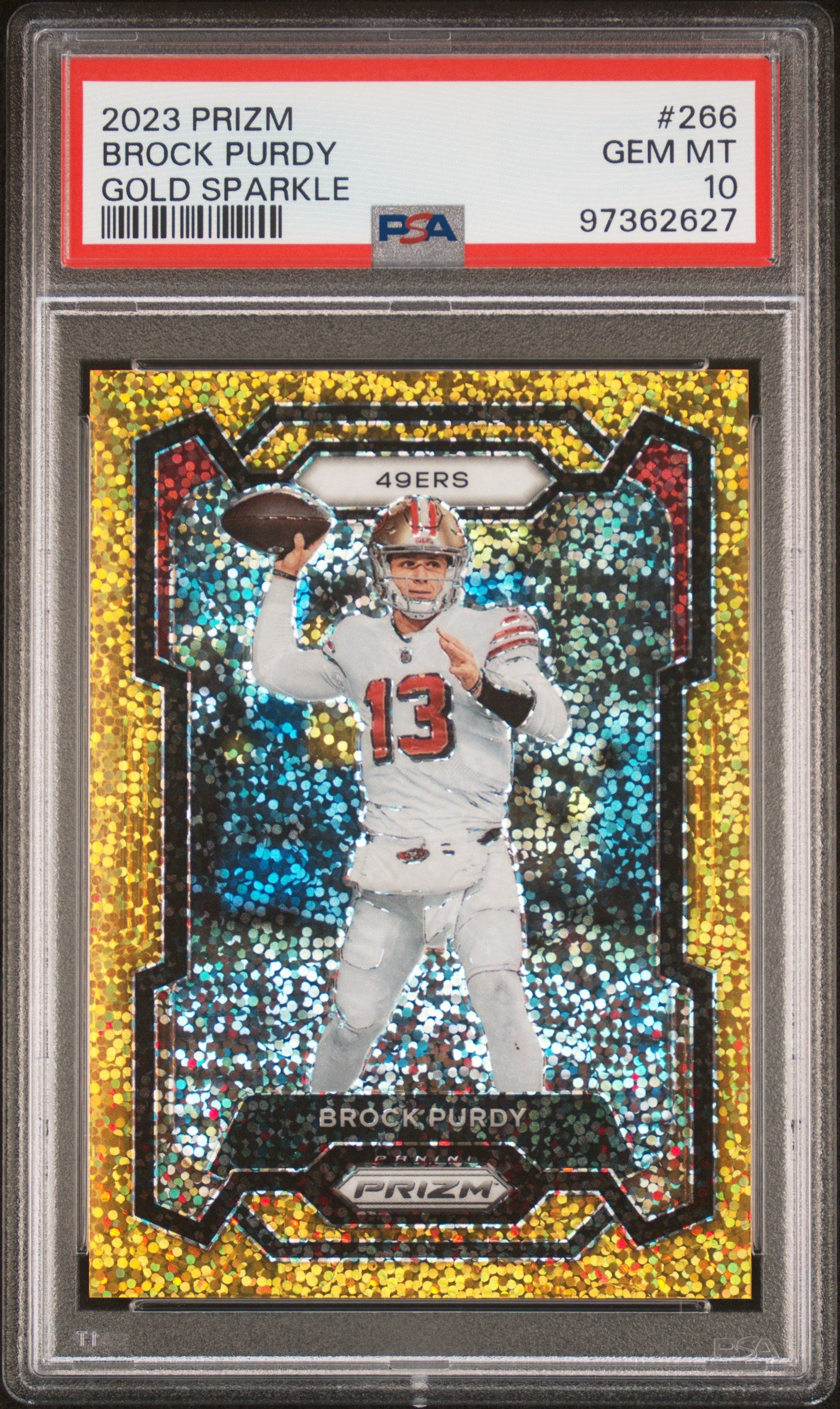 2023 Panini Prizm Gold Sparkle Brock Purdy #266 /24 PSA 10