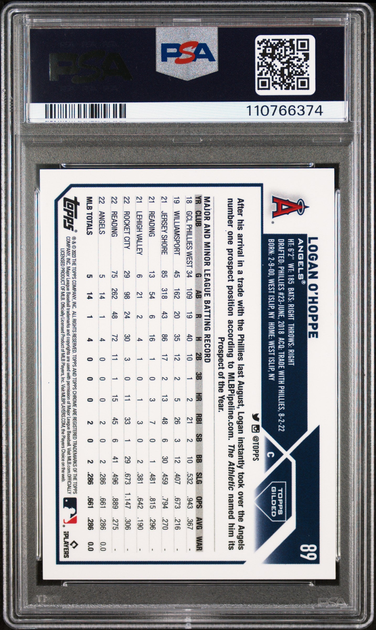 2023 Topps Gilded Collection Logan O'Hoppe #89 /99 PSA 10