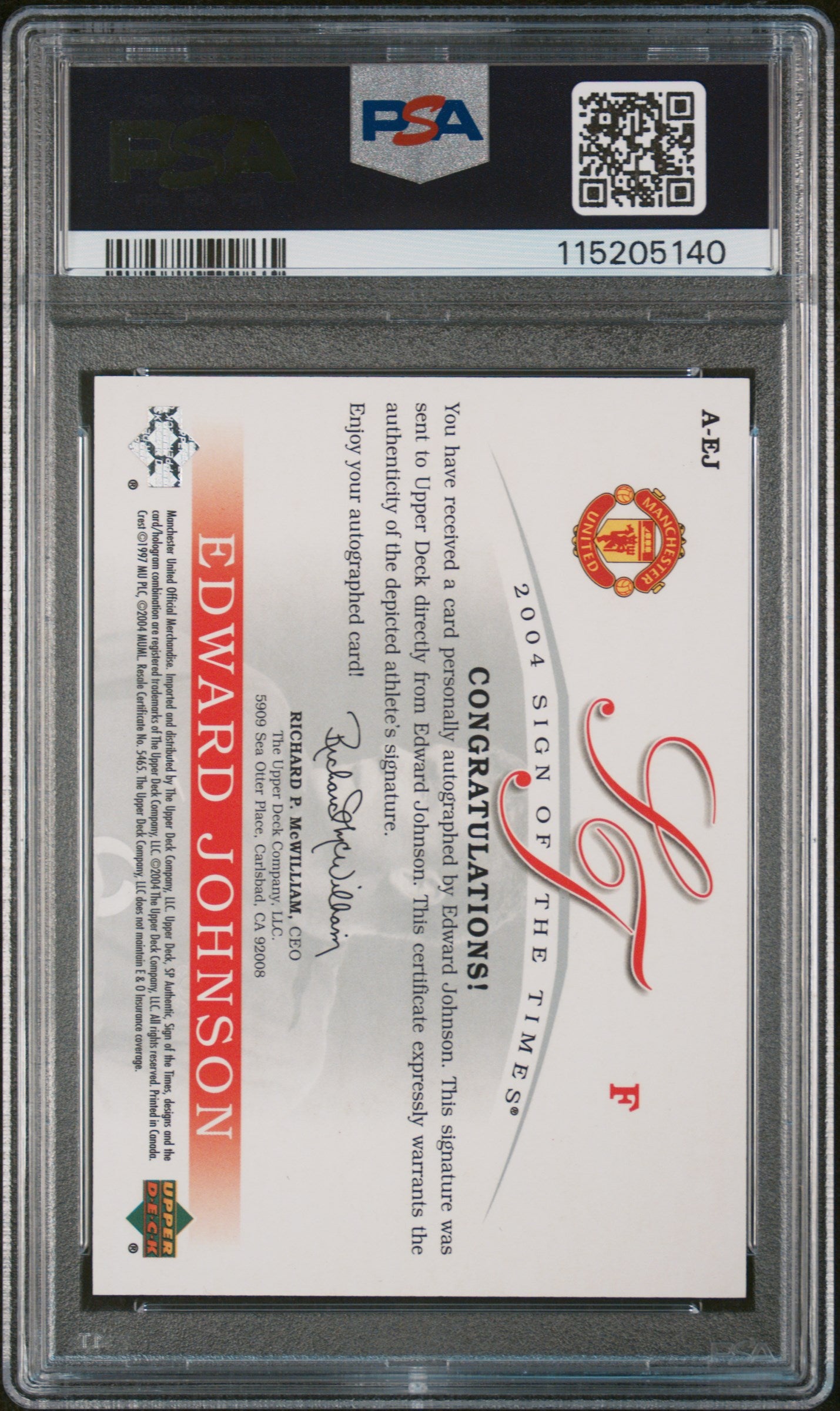 2004 SP Authentic Sign of the Times Edward Johnson #A-EJ /630 PSA 9