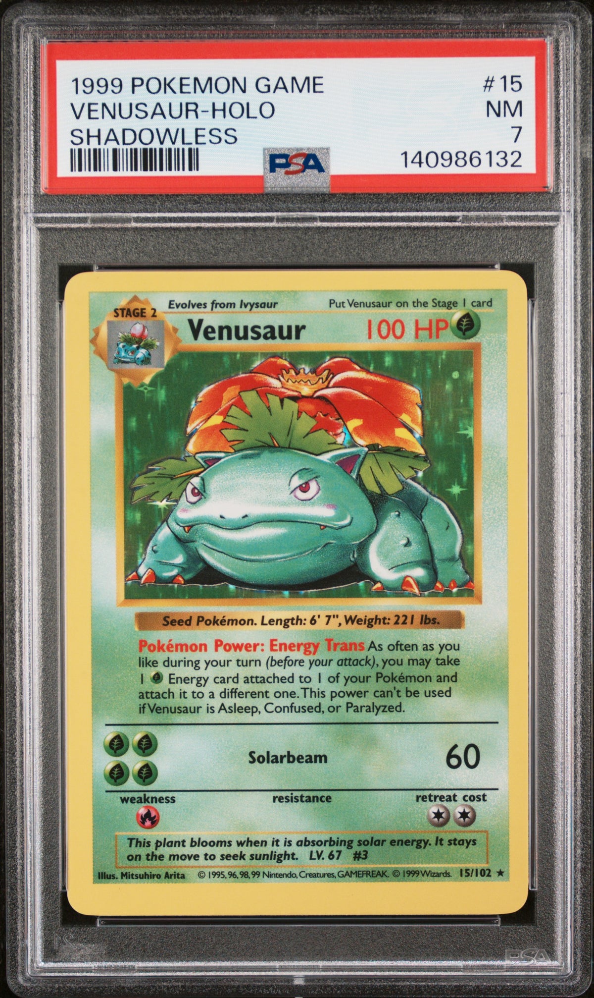1999 Pokemon Base Set Shadowless Holo Venusaur #15 PSA 7