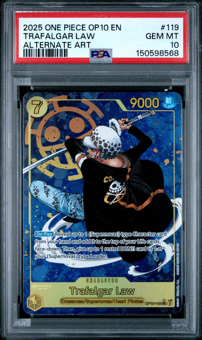 One Piece Card Game Trafalgar Law OP10-119 Alternate Art PSA 10