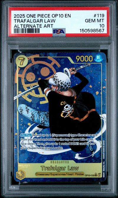 One Piece Card Game Trafalgar Law #119 Alternate Art PSA 10
