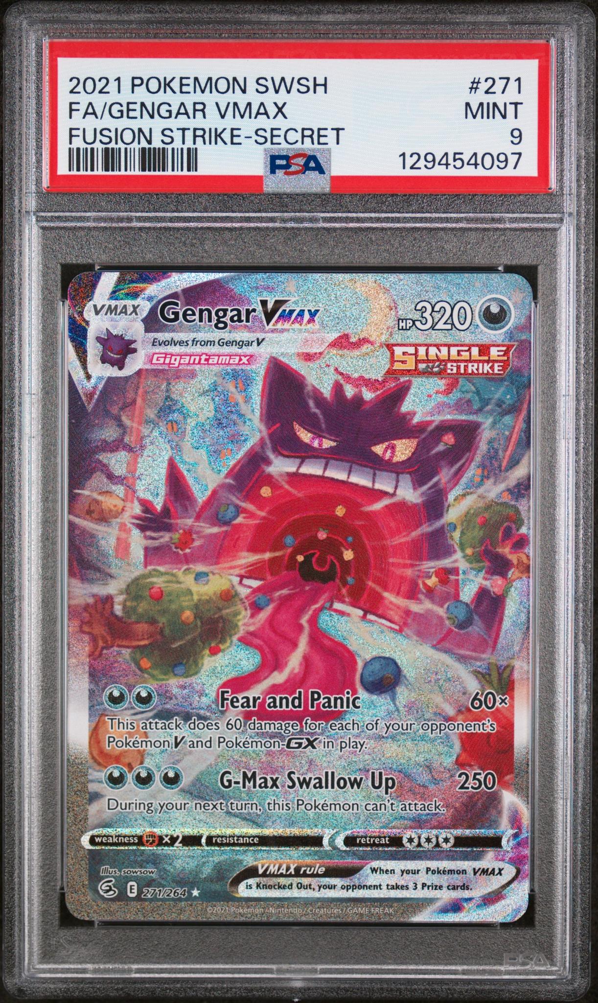 2021 Pokemon Sword and Shield Fusion Strike Secret Rare Gengar Vmax #271 PSA 9