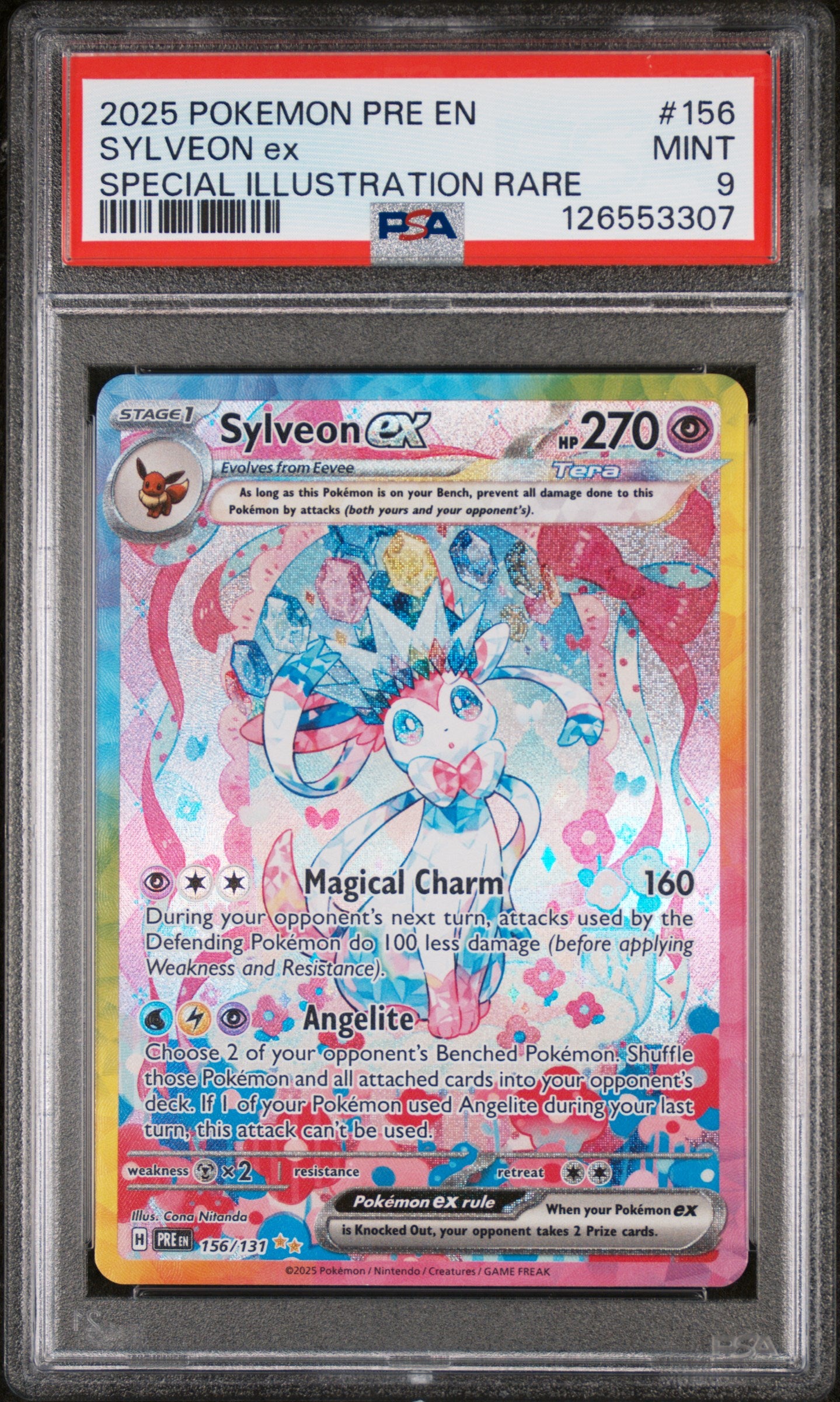 2025 Pokemon Scarlet and Violet Prismatic Evolutions Special Illustration Rare Sylveon Ex #156 PSA 9