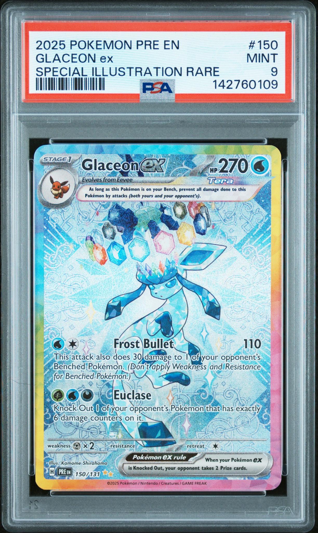 2025 Pokemon Scarlet and Violet Prismatic Evolutions Special Illustration Rare Glaceon Ex #150 PSA 9