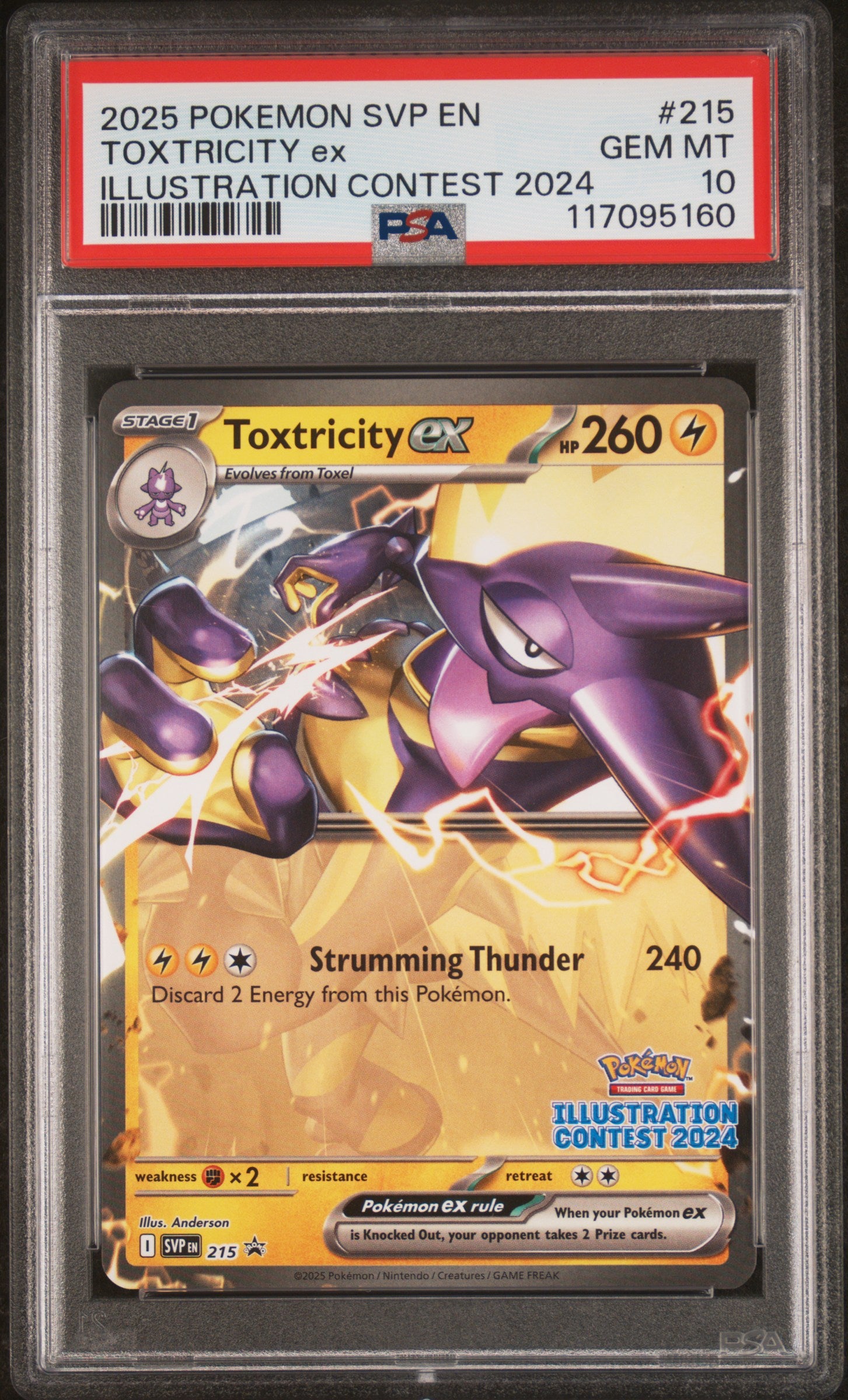 2025 Pokemon Scarlet and Violet Black Star Promo Illustration Contest '24 Winner Toxtricity Ex #215 PSA 10