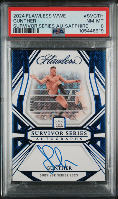 2024 Panini Flawless WWE Gunther Survivor Series Autographs #SV-GTH /20 PSA 8