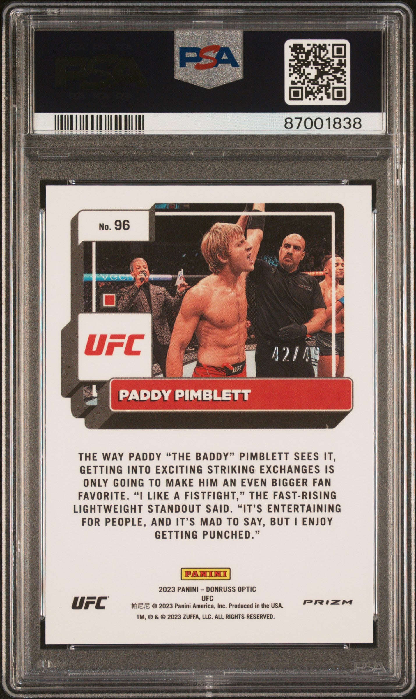2023 Panini Donruss Optic UFC Orange Paddy Pimblett #96 /49 PSA 9