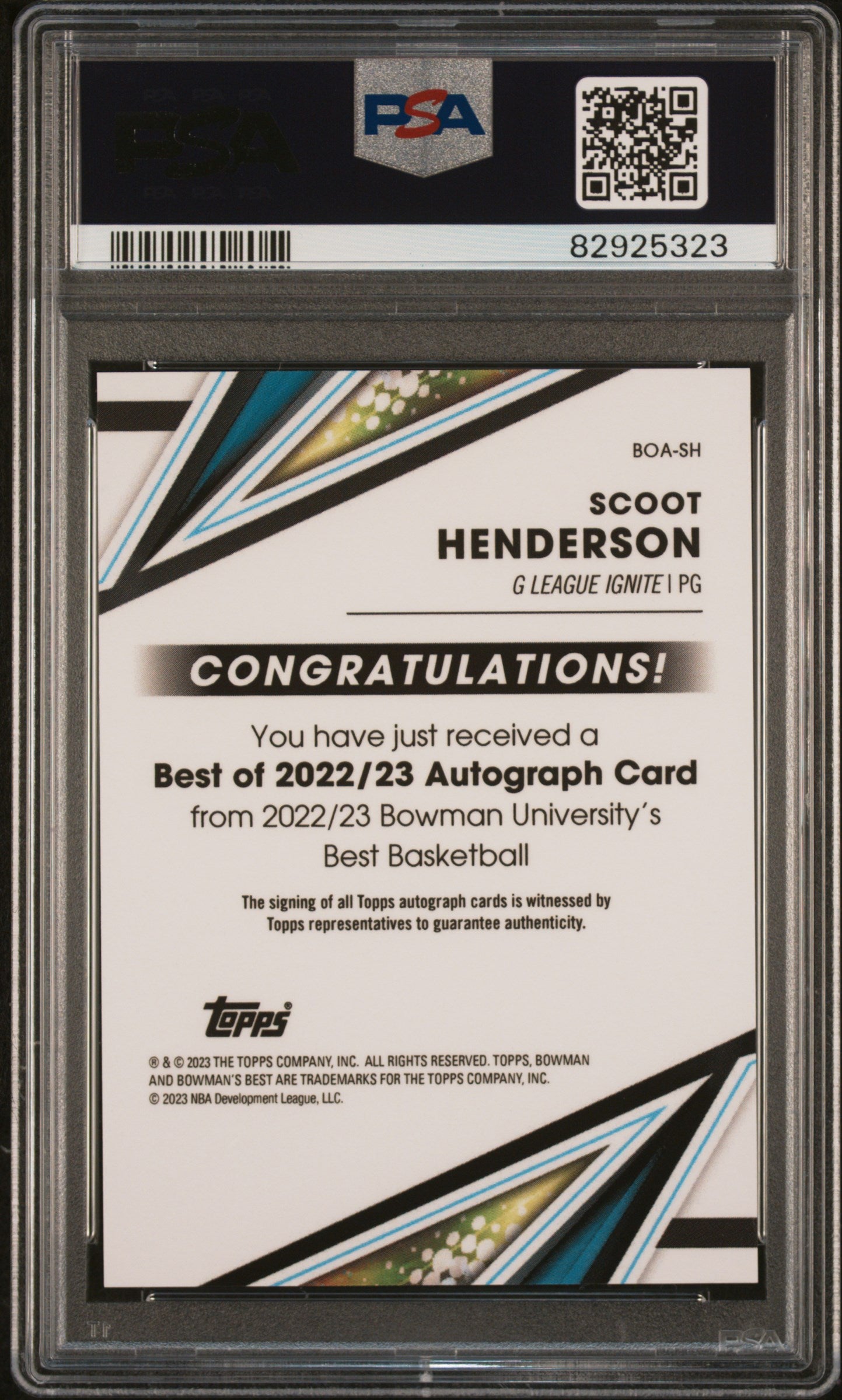 2022 Bowman's Best University Best of '22 Autograph Scoot Henderson #BOASH PSA 10