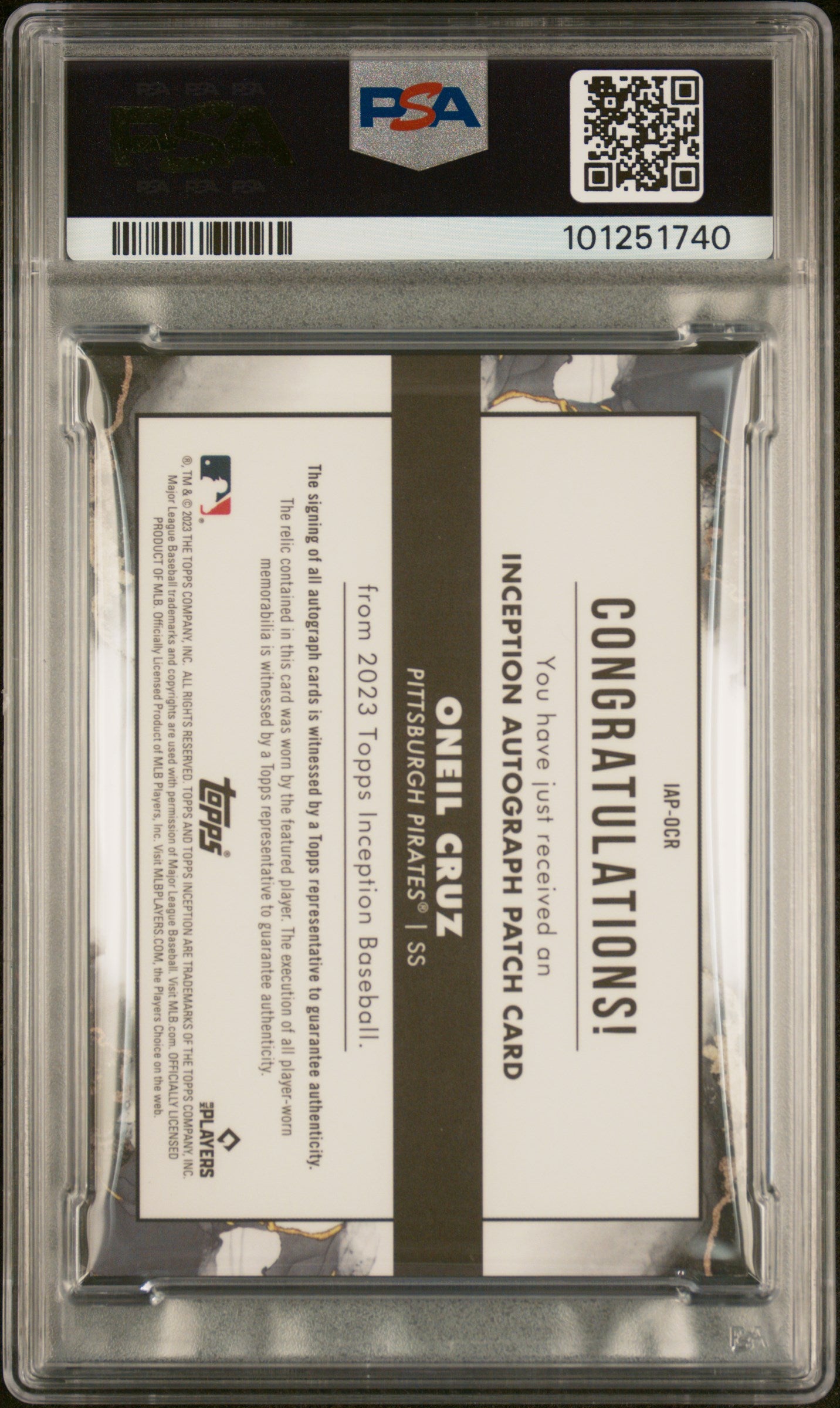 2023 Topps Inception Inception Autograph Patch Green Oneil Cruz #IAPOCR /99 PSA 9