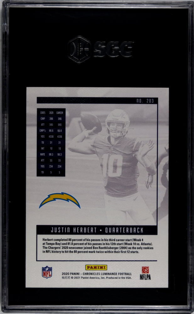 2020 Chronicles #203 Justin Herbert Luminance /99 SGC 10