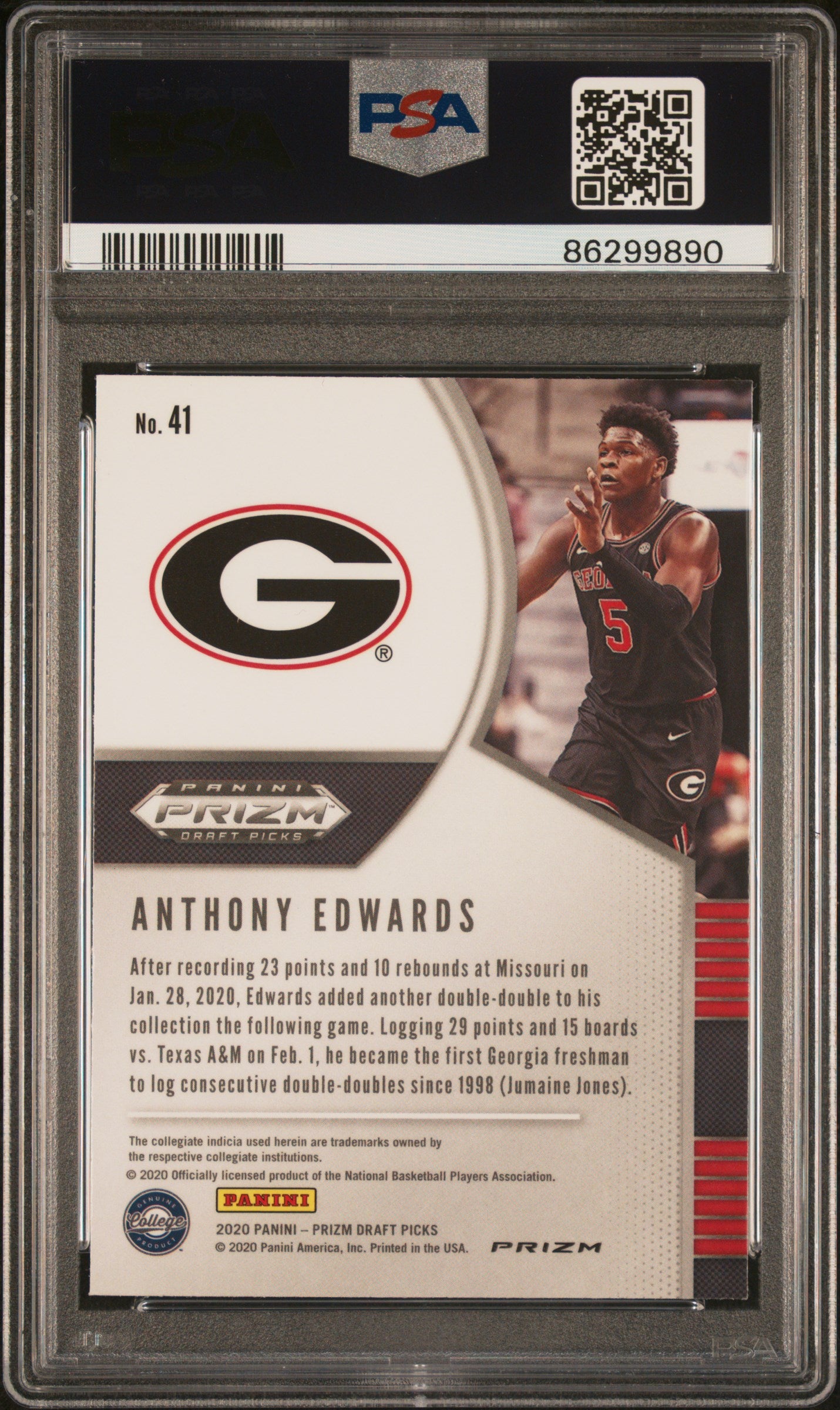2020 Panini Prizm Draft Picks Green Prizm Anthony Edwards #41 PSA 10