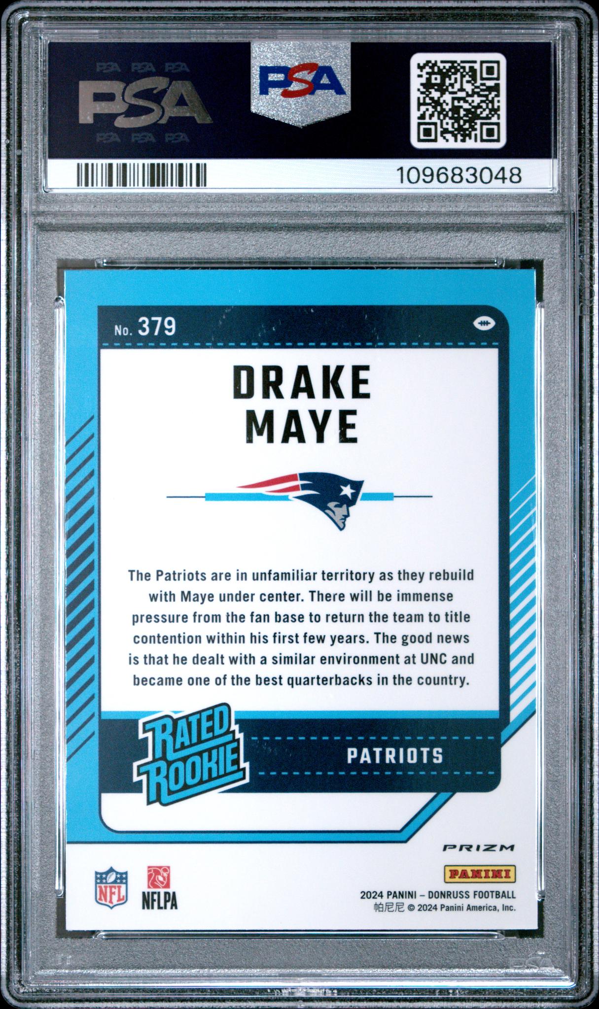 2024 Donruss Optic Rated Rookies Preview Pink Drake Maye #379 PSA 10