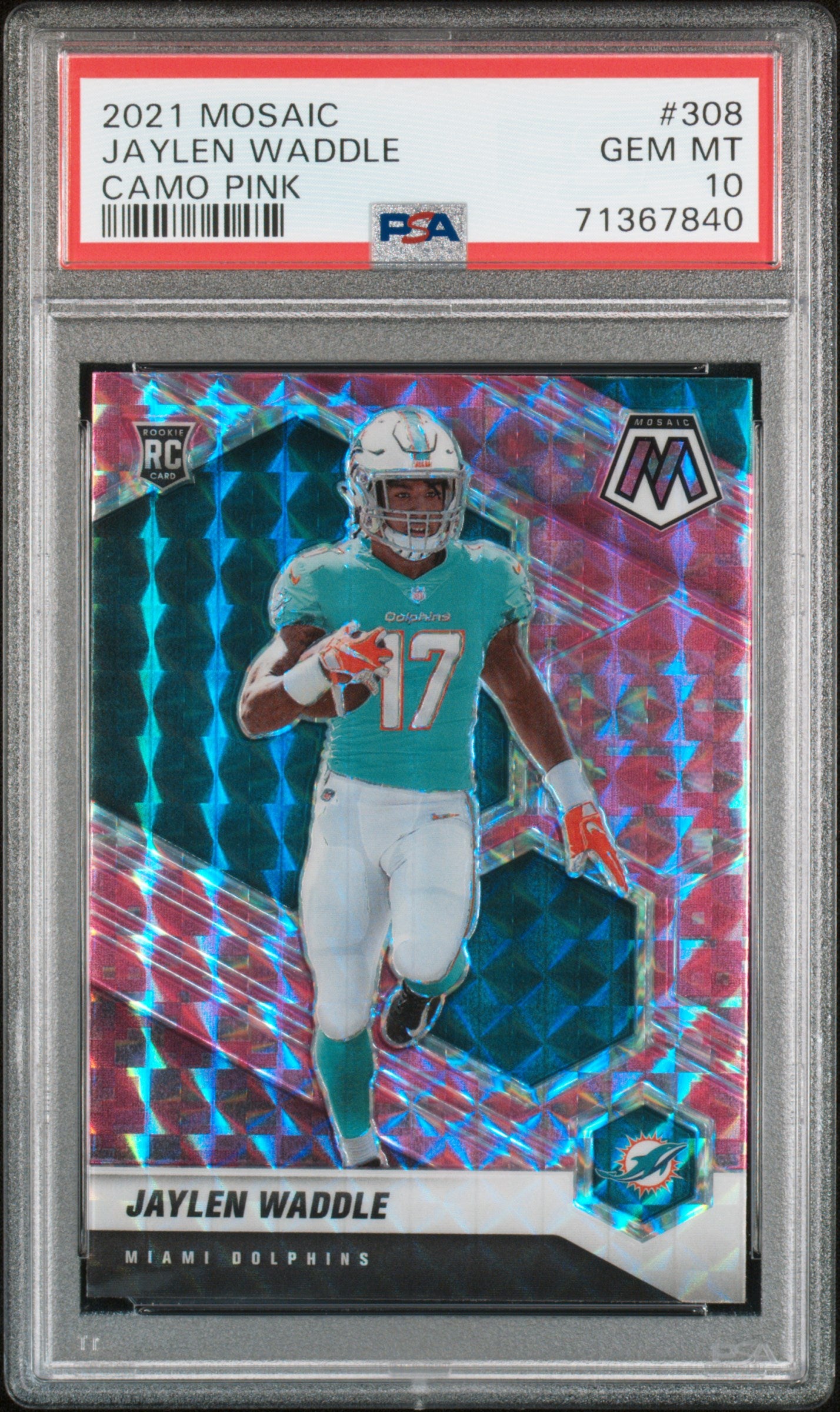 2021 Panini Mosaic Camo Pink Jaylen Waddle #308 PSA 10
