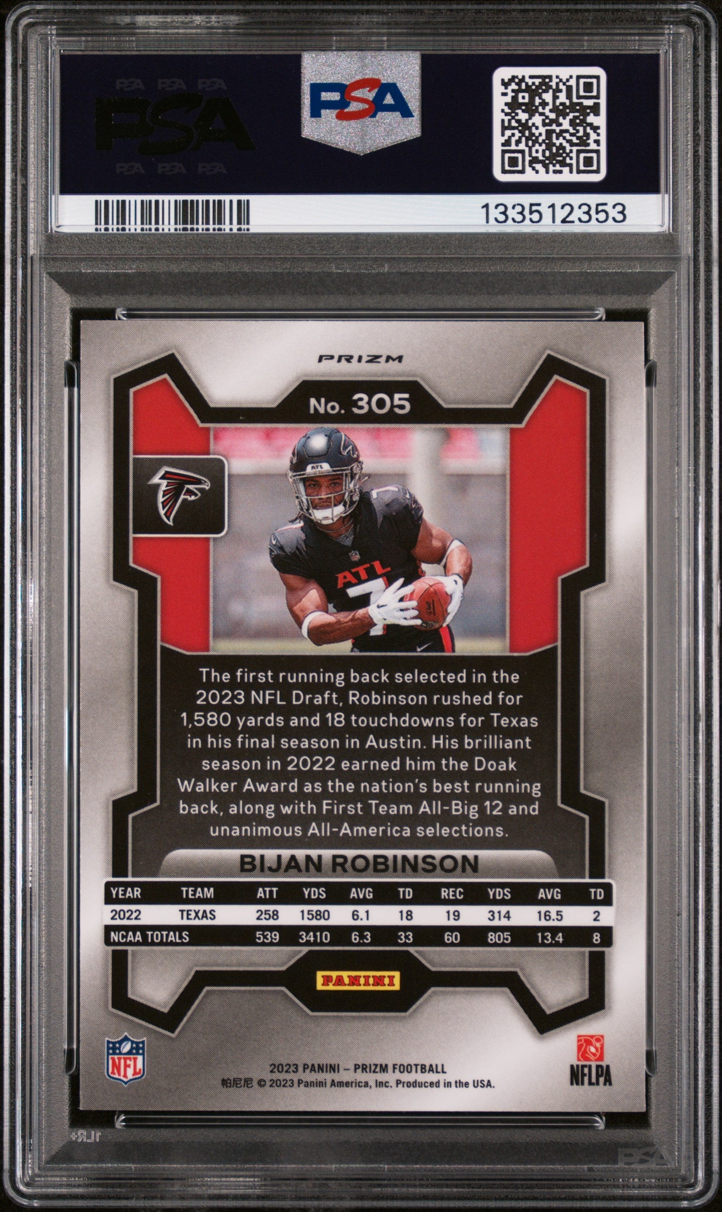 2023 Panini Prizm Green Wave Bijan Robinson #305 PSA 9