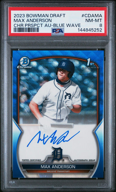 2023 Bowman Draft Max Anderson #CDAMA Blue Wave Auto /150 PSA 8