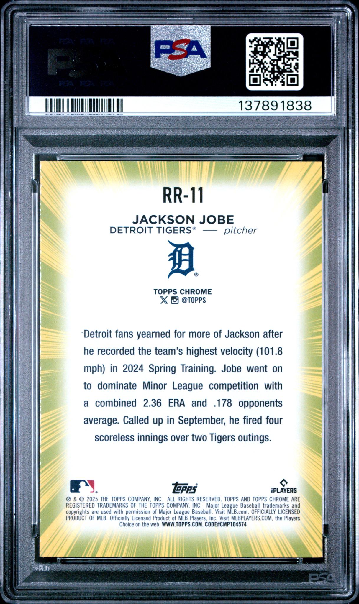 2025 Topps Chrome Radiating Rookies Jackson Jobe #RR11 PSA 8