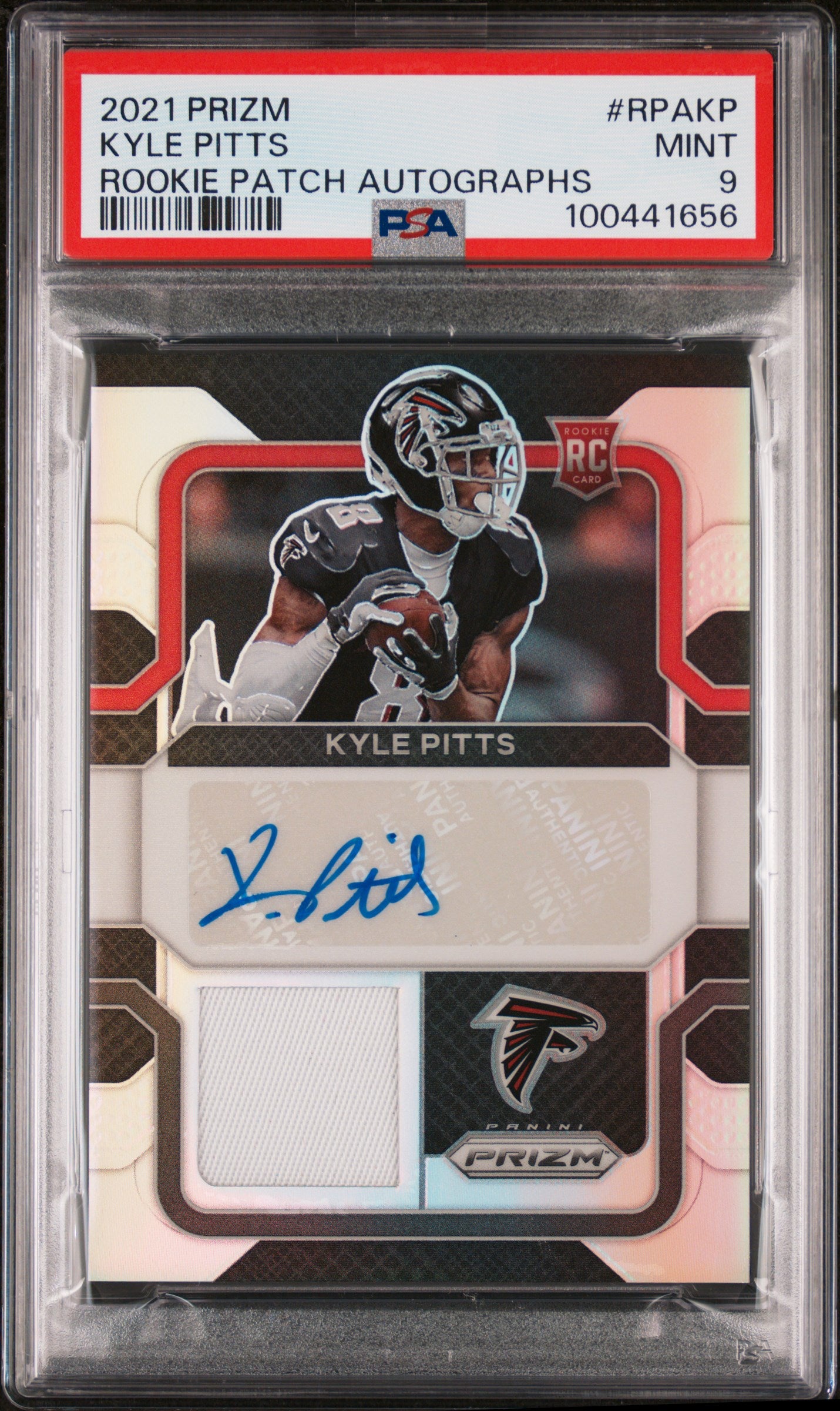 2021 Panini Prizm Rookie Patch Autographs Silver Kyle Pitts #RPAKP /99 PSA 9