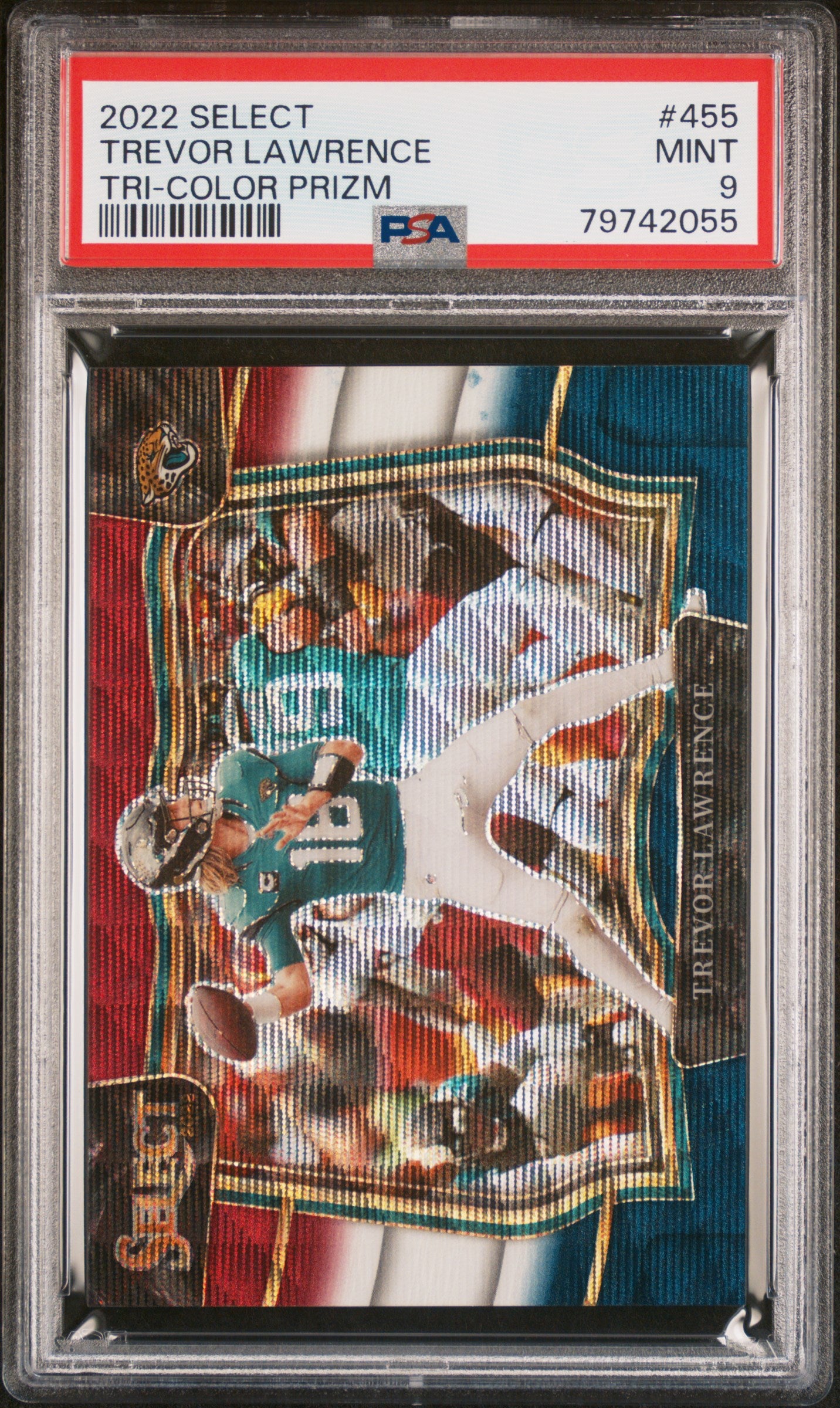 2022 Select Prizm Tri Color Trevor Lawrence #455 /75 PSA 9