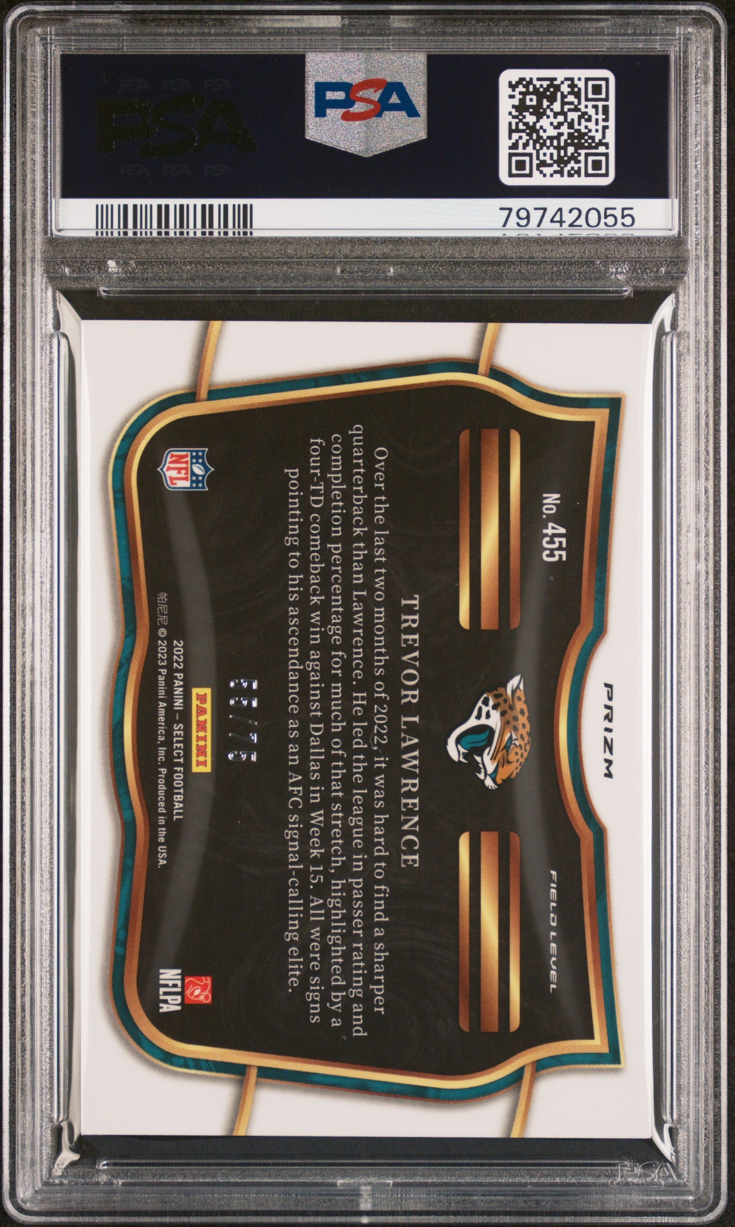 2022 Select Prizm Tri Color Trevor Lawrence #455 /75 PSA 9