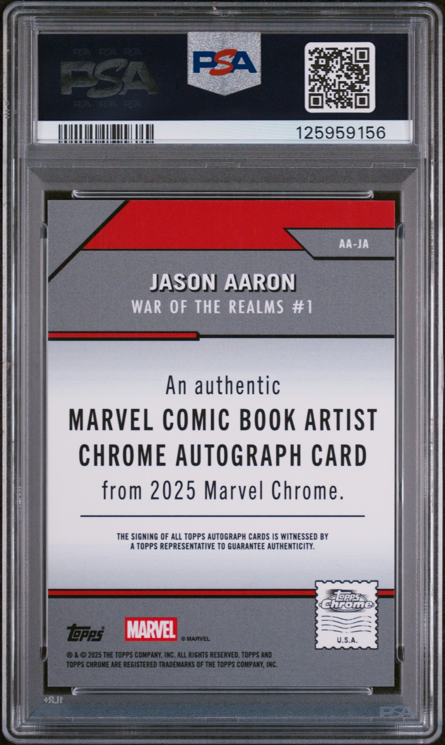 2025 Topps Chrome Marvel Sapphire Edition Marvel Comic Book Artist & Writer Autographs Jason Aaron #AAJA PSA 9
