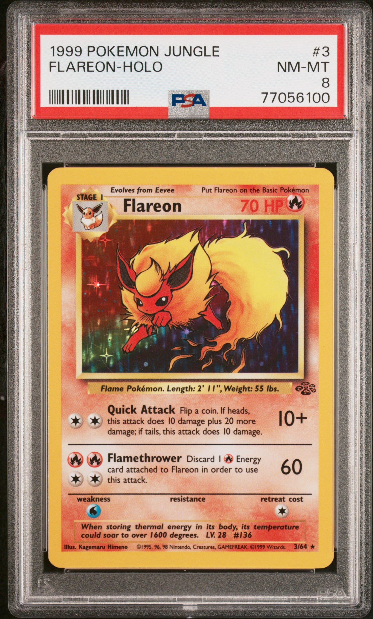 1999 Pokemon Jungle Holo Flareon #3 PSA 8