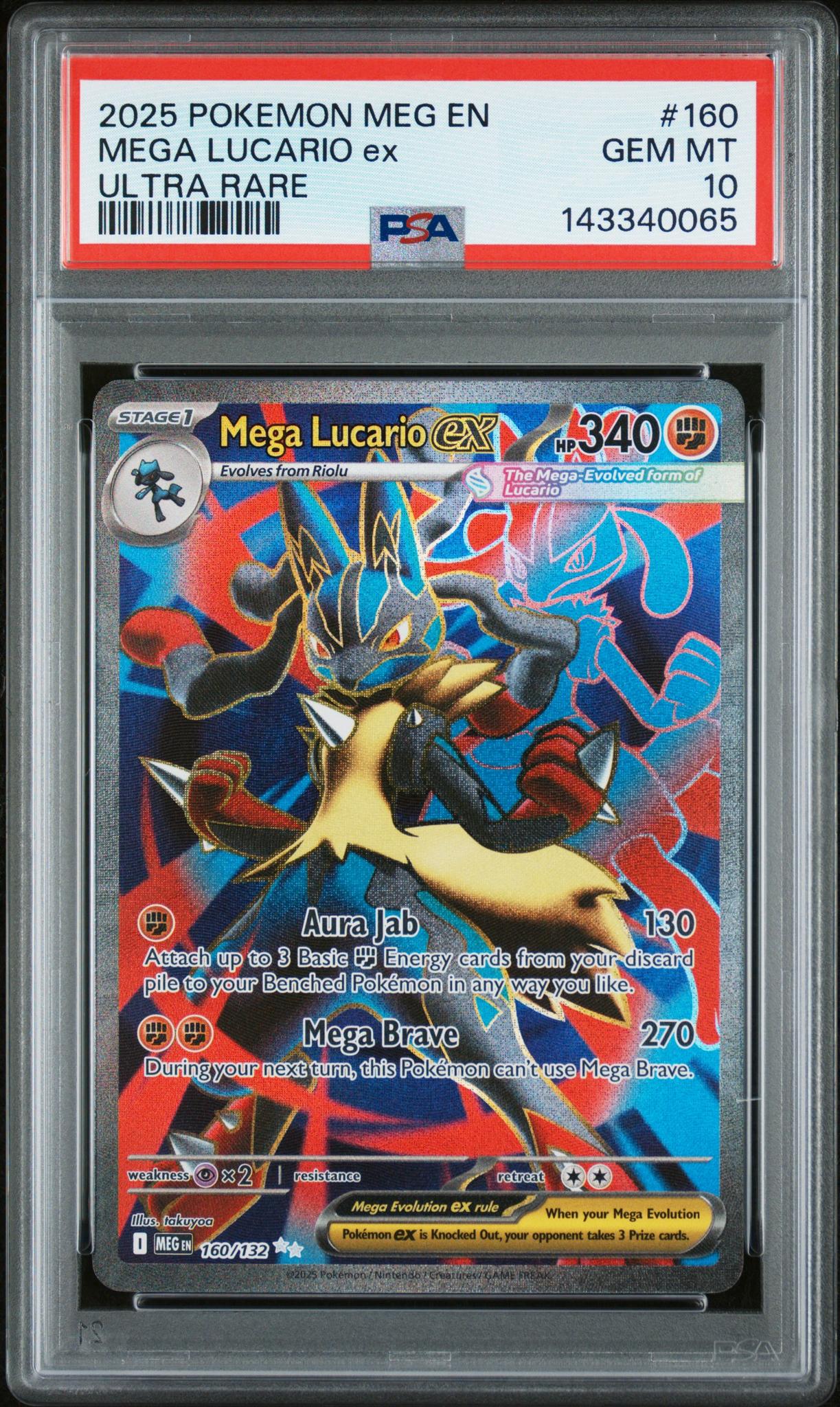 2025 Pokemon Mega Evolution Ultra Rare Mega Lucario Ex #160 PSA 10