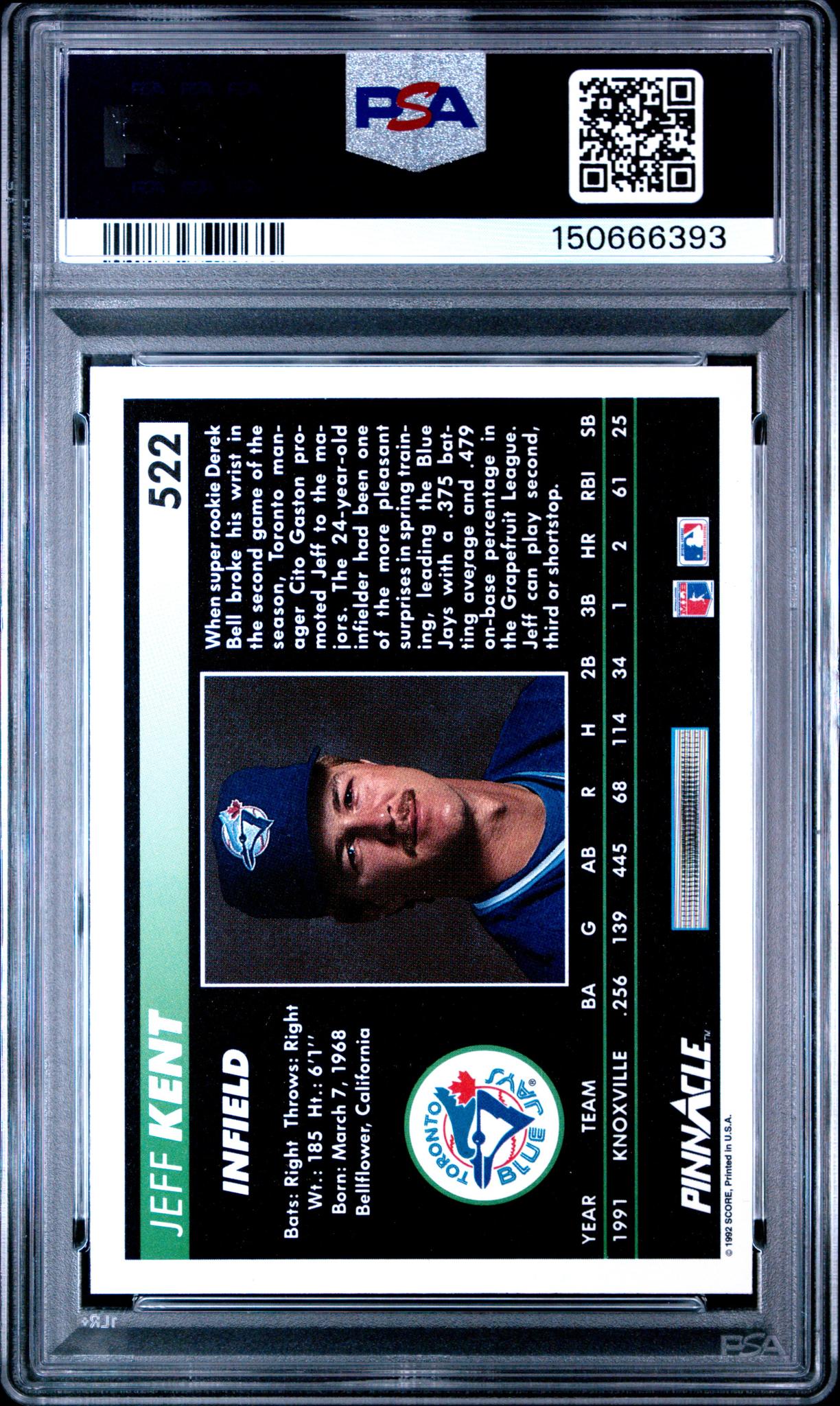 1992 Panini Pinnacle Jeff Kent #522 PSA 9