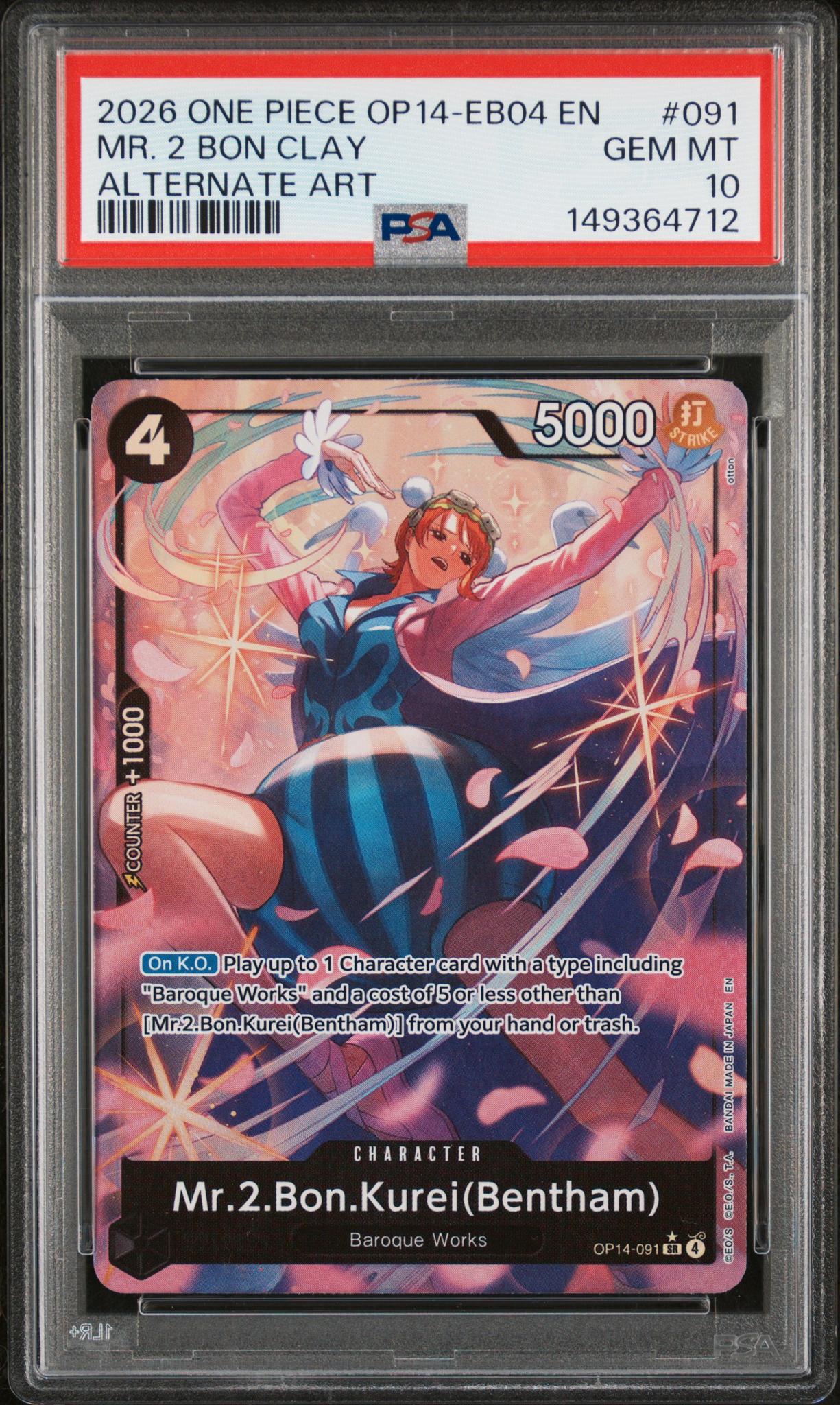 2026 One Piece Op14-Eb04-The Azure Sea's Seven Alternate Art Mr. Bon Clay #091 PSA 10