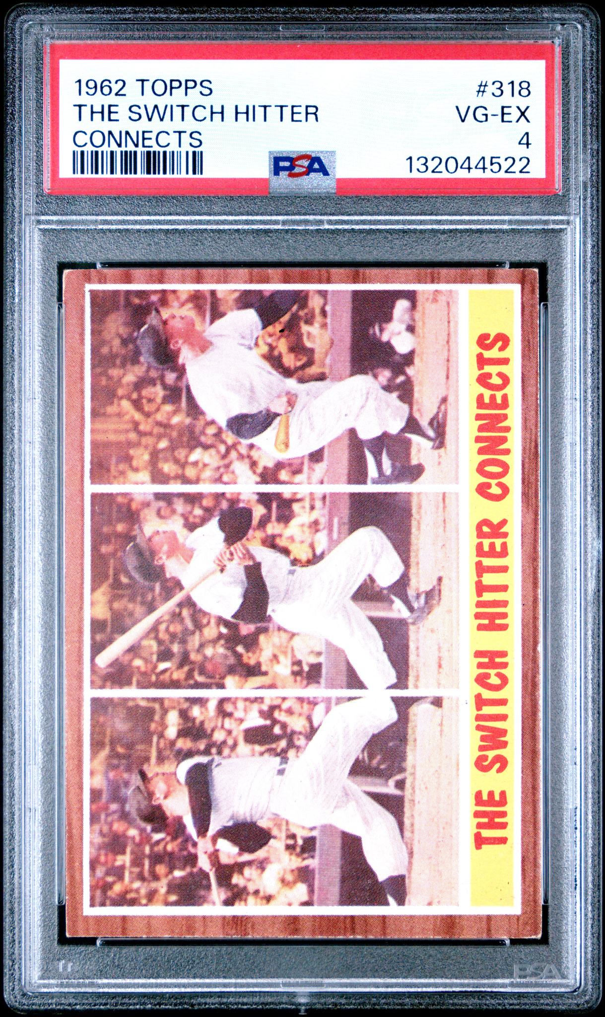 1962 Topps the Switch Hitter Connects Mickey Mantle #318 PSA 4