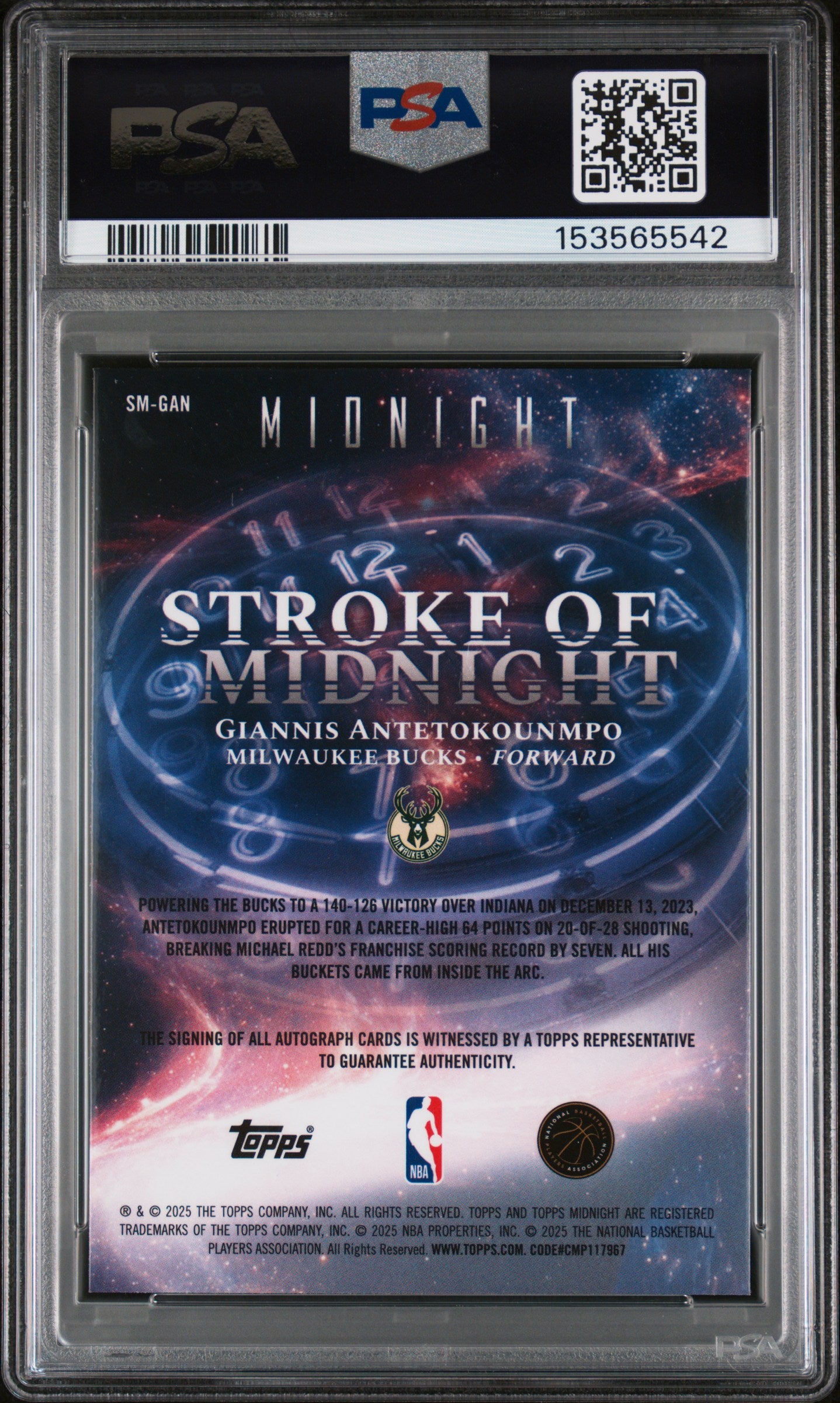 2025 Topps Midnight Stroke of Midnight Autographs Summer Solstice Giannis Antetokounmpo #SM-GAN /50 PSA 9