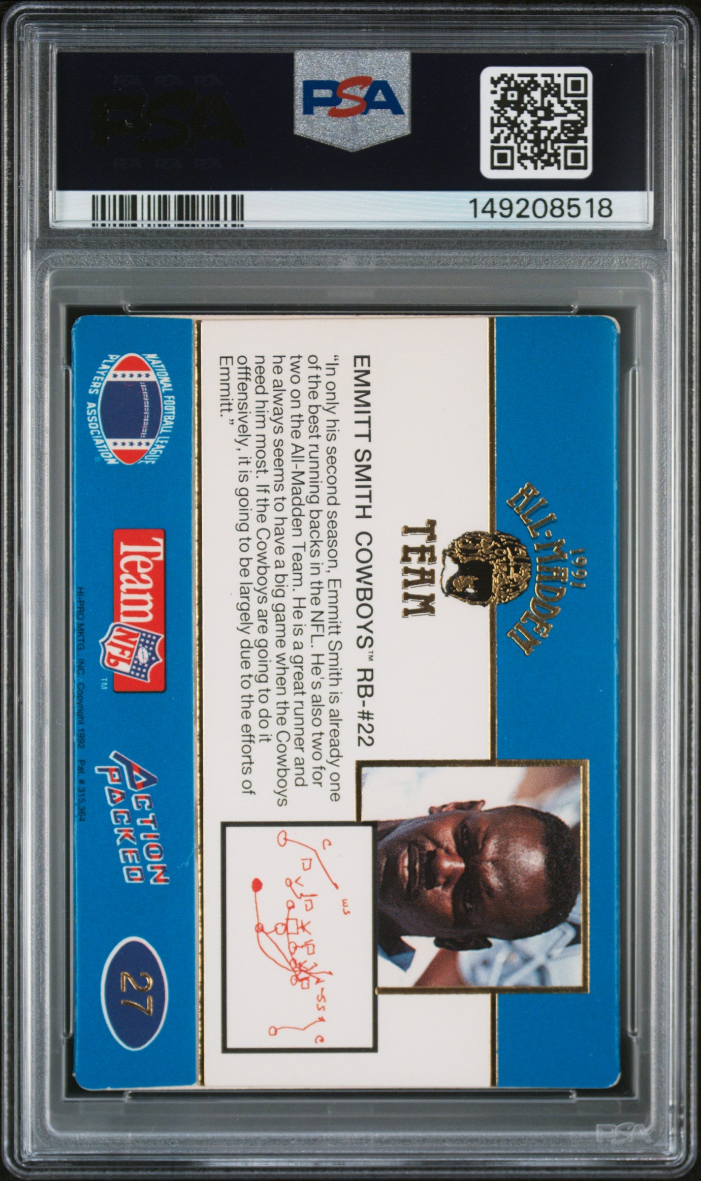 1991 Action Packed All-Madden All -Madden -24kt. Gold Emmitt Smith #27G PSA 7
